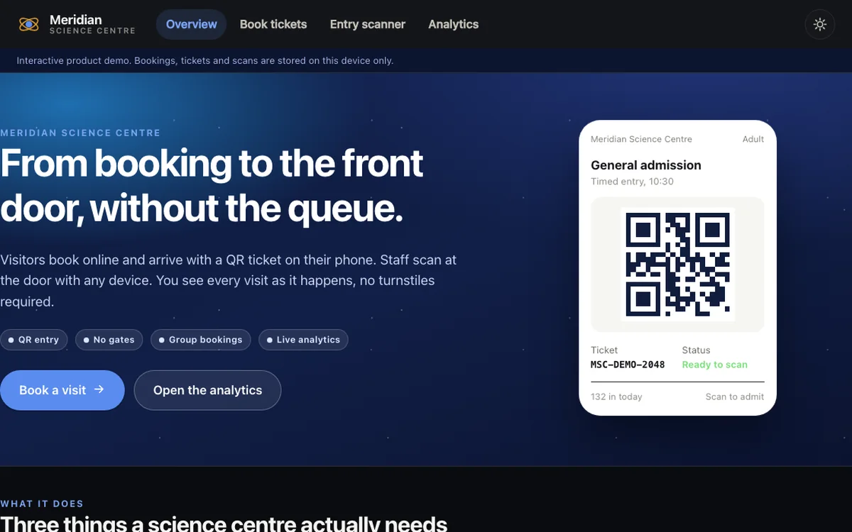 CustomGlide QR ticketing and contactless entry system with a scannable visitor ticket
