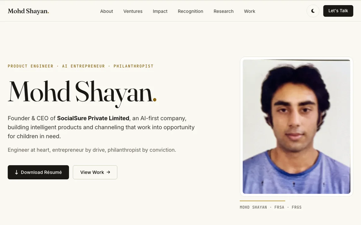 Mohd Shayan portfolio website