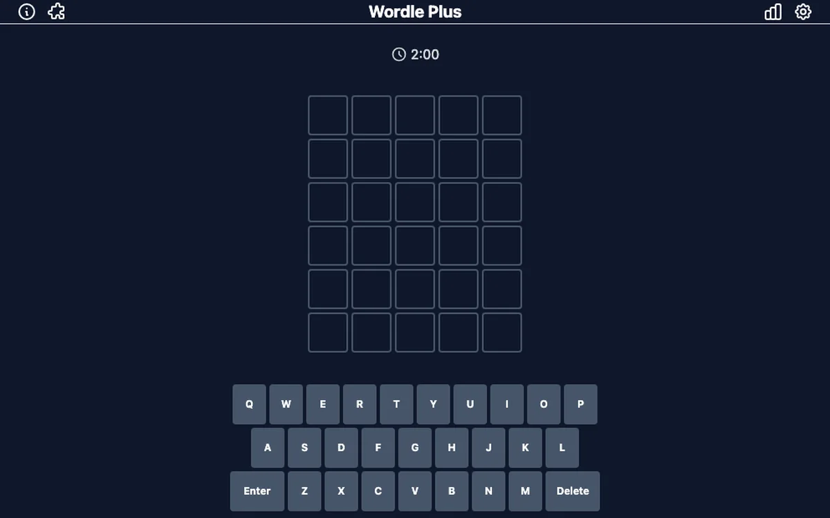 Wordle Plus game board in timed mode